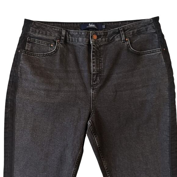 Boden Side Stripe Cavendish Girlfriend Jeans Women Sz 14 Black Grunge Preppy - Picture 2 of 14